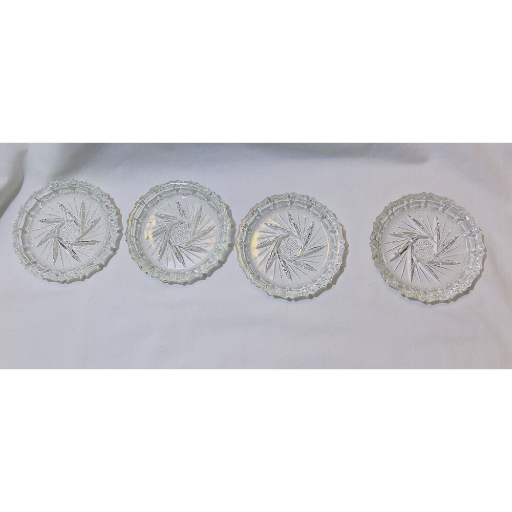 VTG Crystal Bohemia‎ Pinwheel Czechoslovakia Brunswick Star 4 Set Glass Coasters